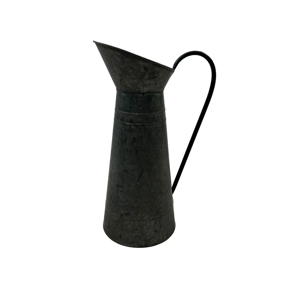 Rustic Galvanized Metal Pitcher Vase Dark Grey Farmhouse Decorative Jug 16.5in